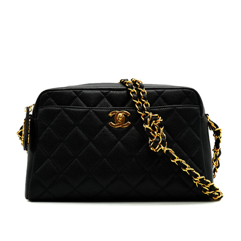 VINTAGE CHANEL MATERASSE CHAIN SHOULDER BAG BLACK CAVIAR SKIN GOLD HARDWARE 90343331