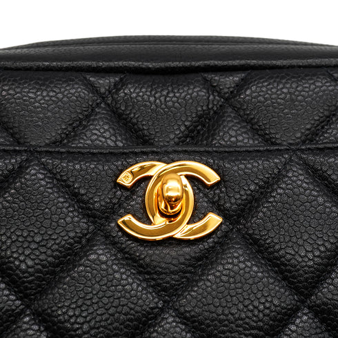 VINTAGE CHANEL MATERASSE CHAIN SHOULDER BAG BLACK CAVIAR SKIN GOLD HARDWARE 90343331
