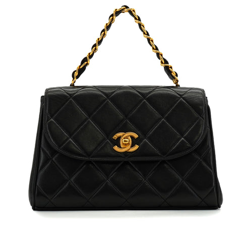 VINTAGE CHANEL MATERASSE CHAIN SHOULDER BAG BLACK LAMB SKIN GOLD HARDWARE 90340149