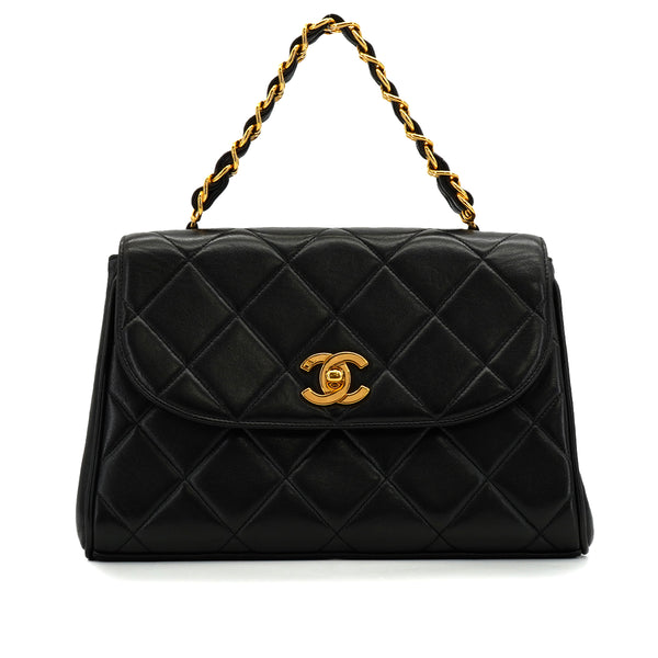 VINTAGE CHANEL MATERASSE CHAIN SHOULDER BAG BLACK LAMB SKIN GOLD HARDWARE 90340149