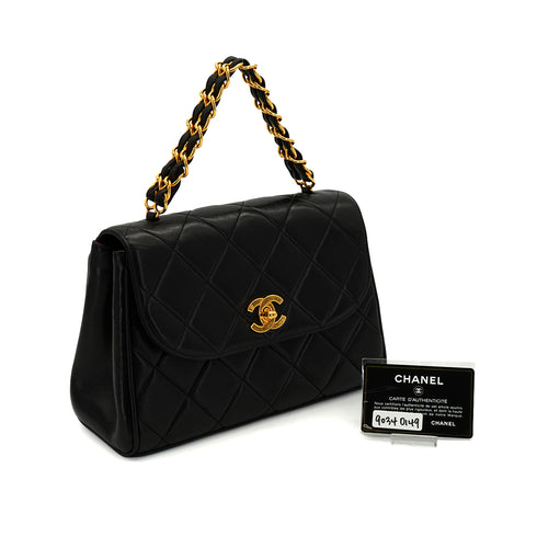 VINTAGE CHANEL MATERASSE CHAIN SHOULDER BAG BLACK LAMB SKIN GOLD HARDWARE 90340149