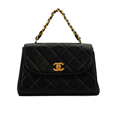 VINTAGE CHANEL MATERASSE CHAIN SHOULDER BAG BLACK LAMB SKIN GOLD HARDWARE 90340149