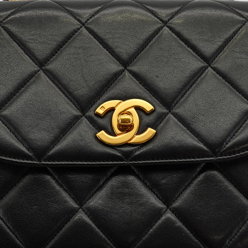 VINTAGE CHANEL MATERASSE CHAIN SHOULDER BAG BLACK LAMB SKIN GOLD HARDWARE 90340149