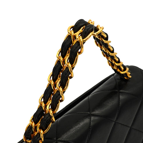 VINTAGE CHANEL MATERASSE CHAIN SHOULDER BAG BLACK LAMB SKIN GOLD HARDWARE 90340149
