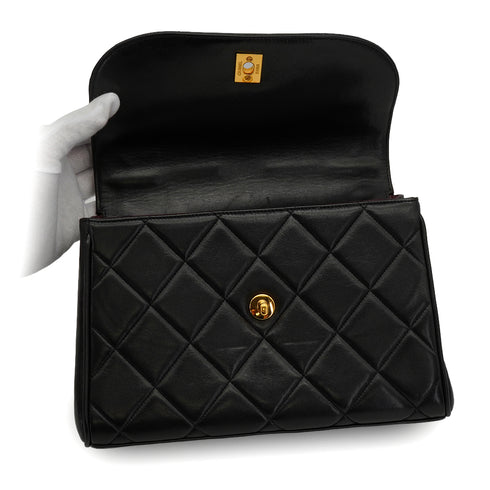 VINTAGE CHANEL MATERASSE CHAIN SHOULDER BAG BLACK LAMB SKIN GOLD HARDWARE 90340149
