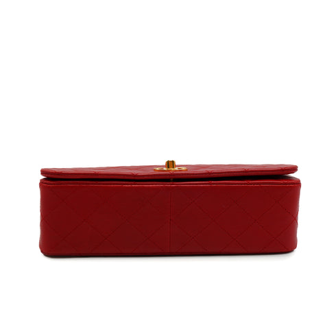 VINTAGE CHANEL MATERASSE FULL FLAP CHAIN SHUOLDER BAG RED LAMB SKIN GOLD HARDWARE 90346116