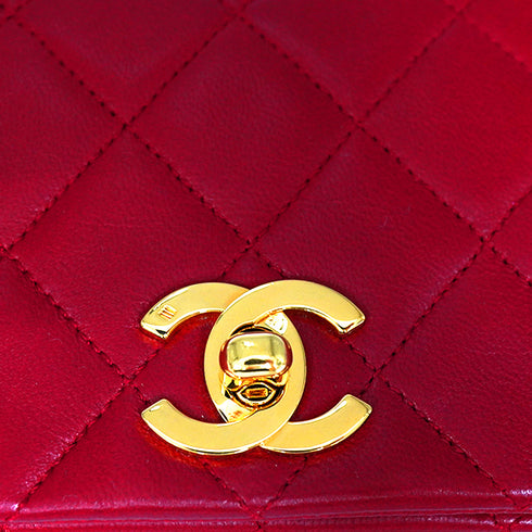 VINTAGE CHANEL MATERASSE FULL FLAP CHAIN SHUOLDER BAG RED LAMB SKIN GOLD HARDWARE 90346116