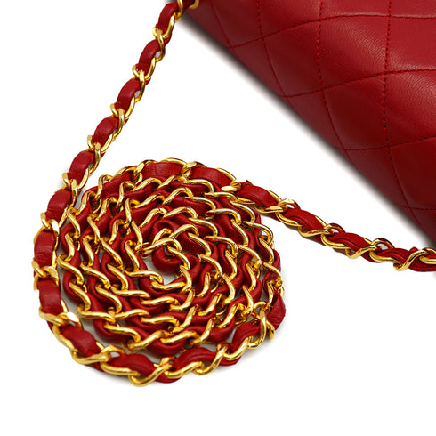 VINTAGE CHANEL MATERASSE FULL FLAP CHAIN SHUOLDER BAG RED LAMB SKIN GOLD HARDWARE 90346116