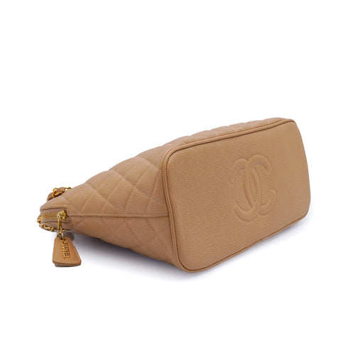 VINTAGE CHANEL MATERASSE CHAIN SHOULDER BAG BEIGE CAVIAR SKIN GOLD HARDWARE 90342731