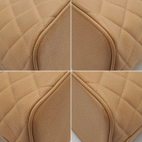 VINTAGE CHANEL MATERASSE CHAIN SHOULDER BAG BEIGE CAVIAR SKIN GOLD HARDWARE 90342731