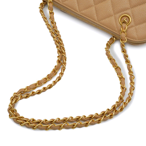 VINTAGE CHANEL MATERASSE CHAIN SHOULDER BAG BEIGE CAVIAR SKIN GOLD HARDWARE 90342731