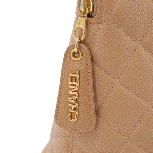 VINTAGE CHANEL MATERASSE CHAIN SHOULDER BAG BEIGE CAVIAR SKIN GOLD HARDWARE 90342731
