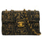 VINTAGE CHANEL MAXI 34 CHAIN SHOULDER BAG BLACK JACQUARD GOLD HARDWARE 90328694