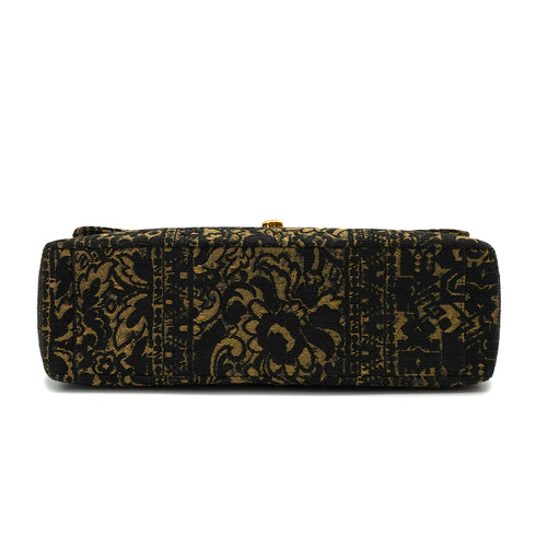 VINTAGE CHANEL MAXI 34 CHAIN SHOULDER BAG BLACK JACQUARD GOLD HARDWARE 90328694