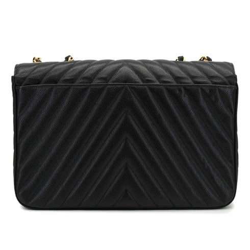 VINTAGE CHANEL MAXI CHEVRON V STITCH BLACK CHAIN SHOULDER BAG CAVIAR SKIN GOLD HARDWARE 90333754