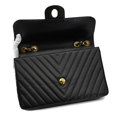 VINTAGE CHANEL MAXI CHEVRON V STITCH BLACK CHAIN SHOULDER BAG CAVIAR SKIN GOLD HARDWARE 90333754