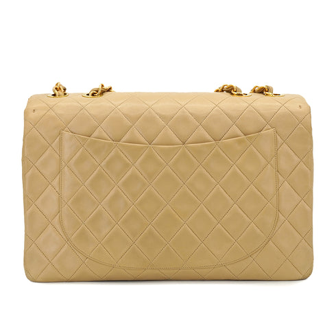 VINTAGE CHANEL MAXI MATELASSE 34 CHAIN SHOULDER BAG BEIGE LAMB SKIN GOLD HARDWARE 90330931