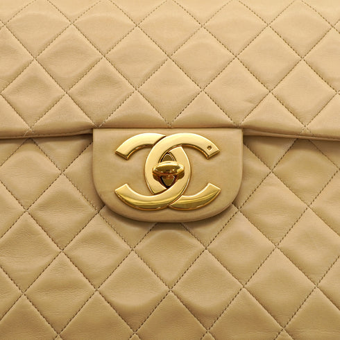 VINTAGE CHANEL MAXI MATELASSE 34 CHAIN SHOULDER BAG BEIGE LAMB SKIN GOLD HARDWARE 90330931