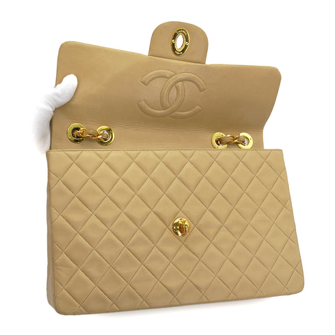 VINTAGE CHANEL MAXI MATELASSE 34 CHAIN SHOULDER BAG BEIGE LAMB SKIN GOLD HARDWARE 90330931