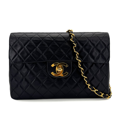 VINTAGE CHANEL MAXI MATELASSE 34 CHAIN SHOULDER BAG BLACK LAMB SKIN GOLD HARDWARE 90318289