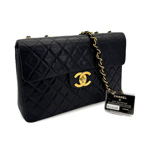 VINTAGE CHANEL MAXI MATELASSE 34 CHAIN SHOULDER BAG BLACK LAMB SKIN GOLD HARDWARE 90318289