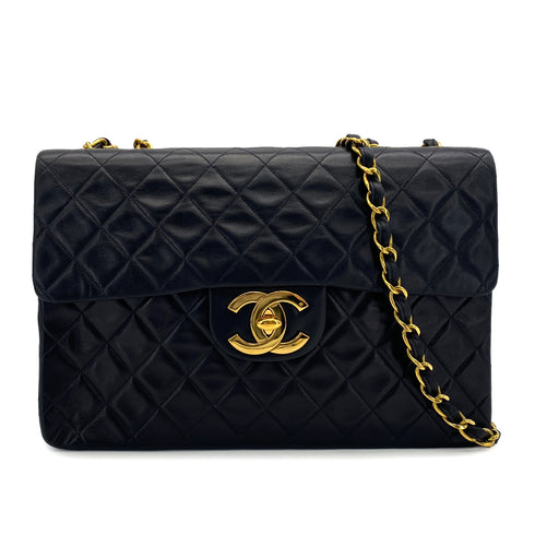 VINTAGE CHANEL MAXI MATELASSE 34 CHAIN SHOULDER BAG BLACK LAMB SKIN GOLD HARDWARE 90321152