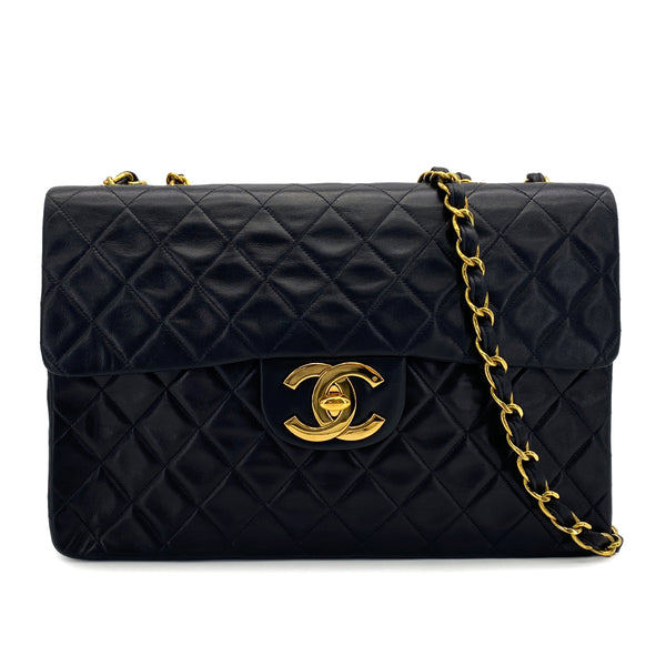 VINTAGE CHANEL MAXI MATELASSE 34 CHAIN SHOULDER BAG BLACK LAMB SKIN GOLD HARDWARE 90321152