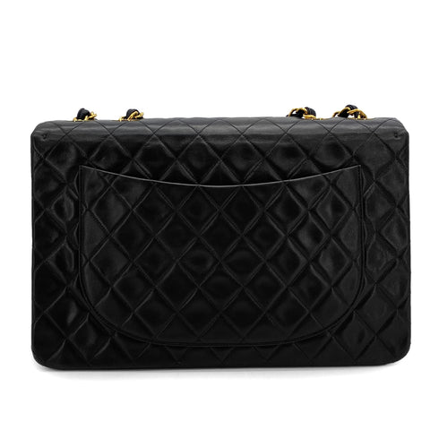 VINTAGE CHANEL MAXI MATELASSE 34 CHAIN SHOULDER BAG BLACK LAMB SKIN GOLD HARDWARE 90321152