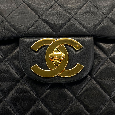 VINTAGE CHANEL MAXI MATELASSE 34 CHAIN SHOULDER BAG BLACK LAMB SKIN GOLD HARDWARE 90321152