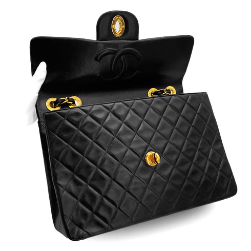 VINTAGE CHANEL MAXI MATELASSE 34 CHAIN SHOULDER BAG BLACK LAMB SKIN GOLD HARDWARE 90321152