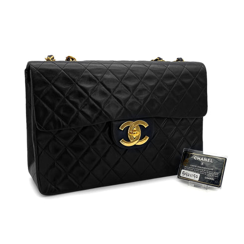 VINTAGE CHANEL MAXI MATELASSE 34 CHAIN SHOULDER BAG BLACK LAMB SKIN GOLD HARDWARE 90321152