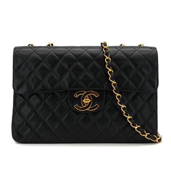 VINTAGE CHANEL MAXI MATELASSE 34 CHAIN SHOULDER BAG BLACK LAMB SKIN GOLD HARDWARE 90322910