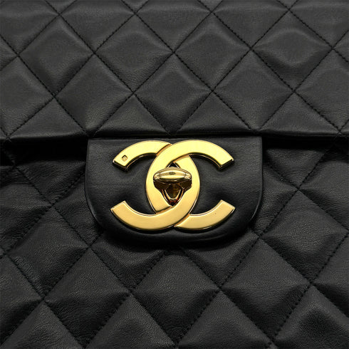 VINTAGE CHANEL MAXI MATELASSE 34 CHAIN SHOULDER BAG BLACK LAMB SKIN GOLD HARDWARE 90322910