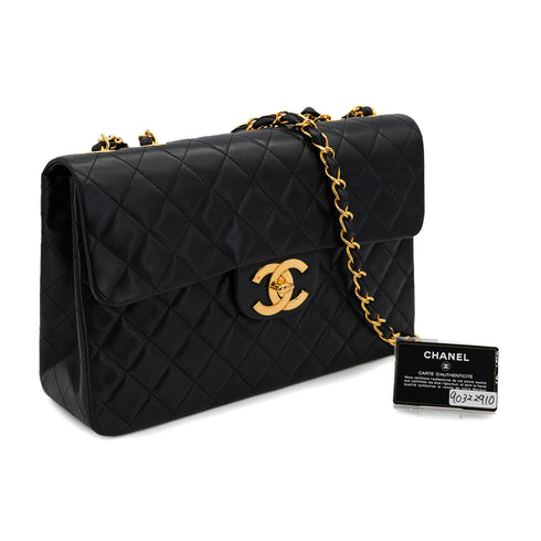 VINTAGE CHANEL MAXI MATELASSE 34 CHAIN SHOULDER BAG BLACK LAMB SKIN GOLD HARDWARE 90322910