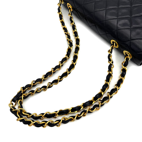 VINTAGE CHANEL MAXI MATELASSE 34 CHAIN SHOULDER BAG BLACK LAMB SKIN GOLD HARDWARE 90323455