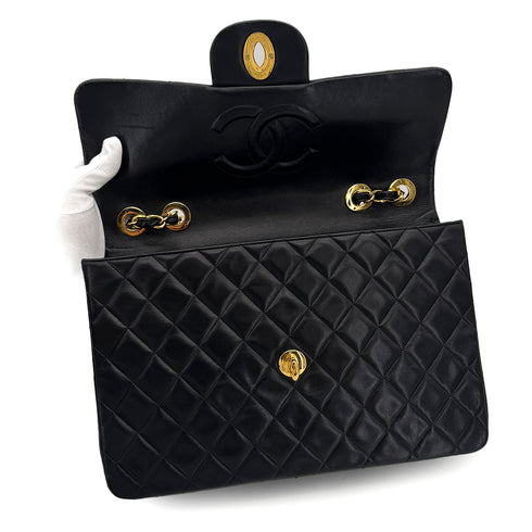 VINTAGE CHANEL MAXI MATELASSE 34 CHAIN SHOULDER BAG BLACK LAMB SKIN GOLD HARDWARE 90323455