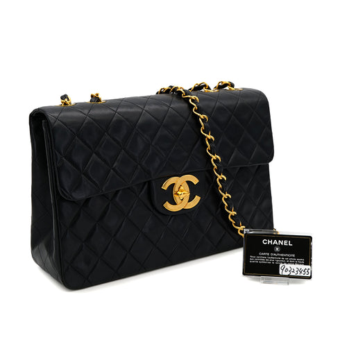 VINTAGE CHANEL MAXI MATELASSE 34 CHAIN SHOULDER BAG BLACK LAMB SKIN GOLD HARDWARE 90323455