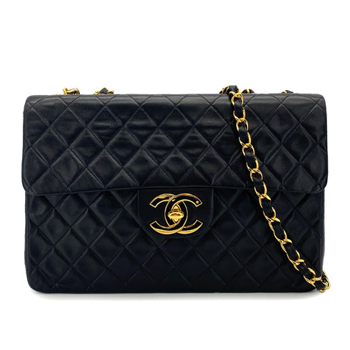 VINTAGE CHANEL MAXI MATELASSE 34 CHAIN SHOULDER BAG BLACK LAMB SKIN GOLD HARDWARE 90323980