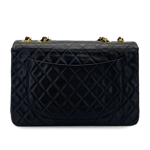 VINTAGE CHANEL MAXI MATELASSE 34 CHAIN SHOULDER BAG BLACK LAMB SKIN GOLD HARDWARE 90323980