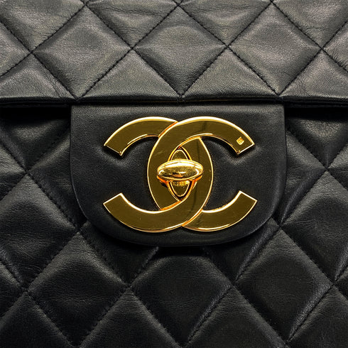 VINTAGE CHANEL MAXI MATELASSE 34 CHAIN SHOULDER BAG BLACK LAMB SKIN GOLD HARDWARE 90323980