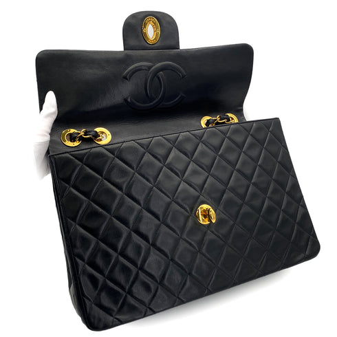 VINTAGE CHANEL MAXI MATELASSE 34 CHAIN SHOULDER BAG BLACK LAMB SKIN GOLD HARDWARE 90323980