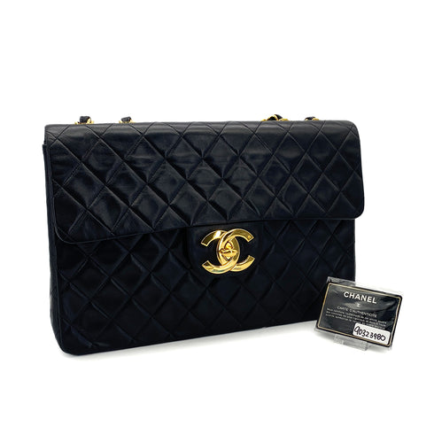 VINTAGE CHANEL MAXI MATELASSE 34 CHAIN SHOULDER BAG BLACK LAMB SKIN GOLD HARDWARE 90323980