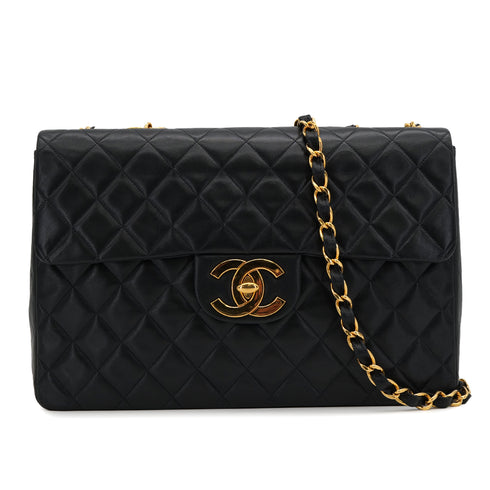 VINTAGE CHANEL MAXI MATELASSE 34 CHAIN SHOULDER BAG BLACK LAMB SKIN GOLD HARDWARE 90324815