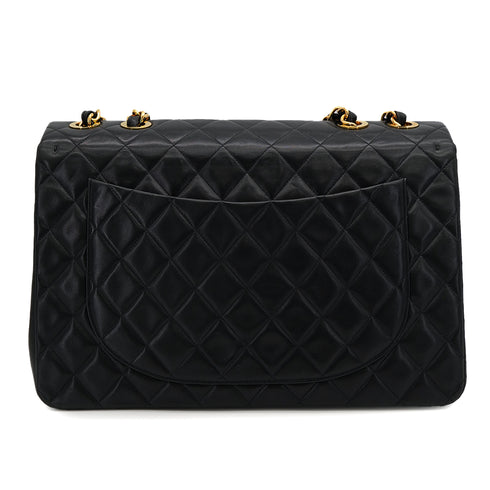 VINTAGE CHANEL MAXI MATELASSE 34 CHAIN SHOULDER BAG BLACK LAMB SKIN GOLD HARDWARE 90324815