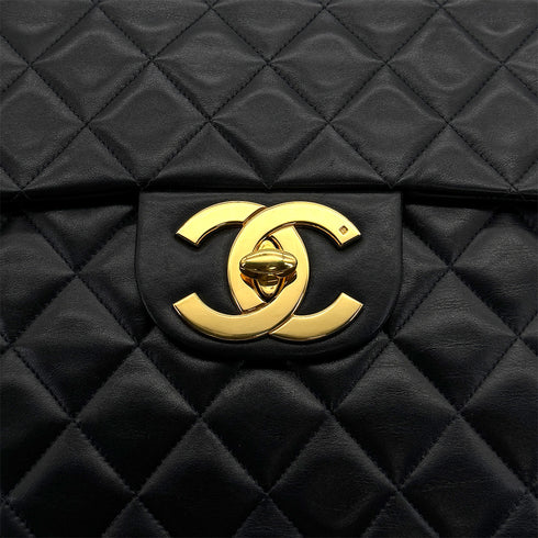 VINTAGE CHANEL MAXI MATELASSE 34 CHAIN SHOULDER BAG BLACK LAMB SKIN GOLD HARDWARE 90324815