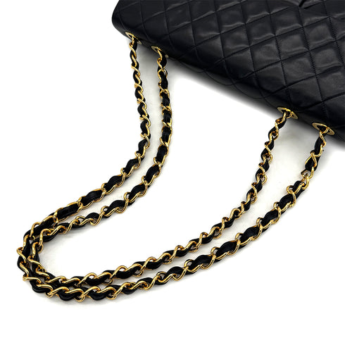 VINTAGE CHANEL MAXI MATELASSE 34 CHAIN SHOULDER BAG BLACK LAMB SKIN GOLD HARDWARE 90324815