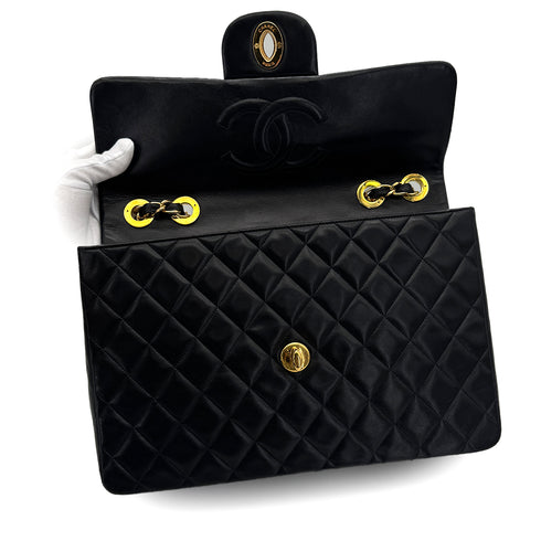 VINTAGE CHANEL MAXI MATELASSE 34 CHAIN SHOULDER BAG BLACK LAMB SKIN GOLD HARDWARE 90324815