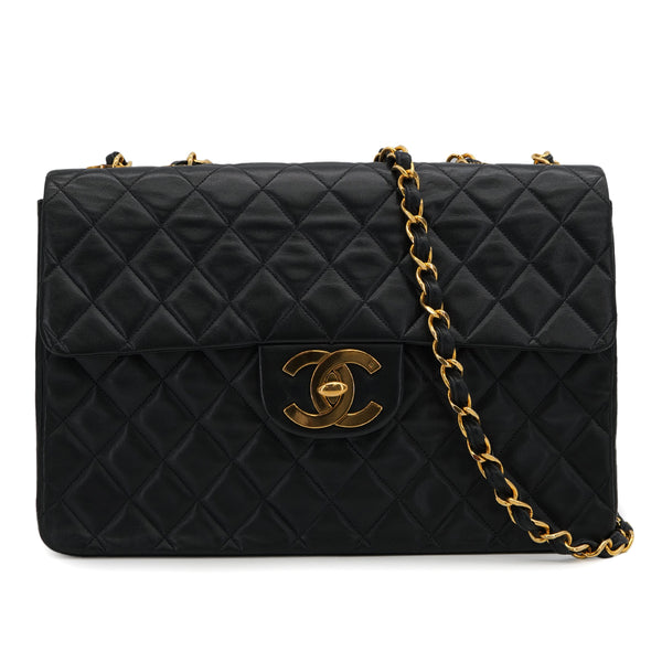 VINTAGE CHANEL MAXI MATELASSE 34 CHAIN SHOULDER BAG BLACK LAMB SKIN GOLD HARDWARE 90325320