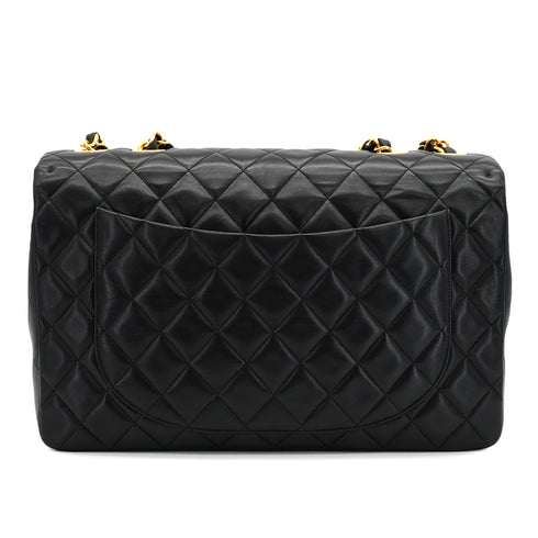 VINTAGE CHANEL MAXI MATELASSE 34 CHAIN SHOULDER BAG BLACK LAMB SKIN GOLD HARDWARE 90326767
