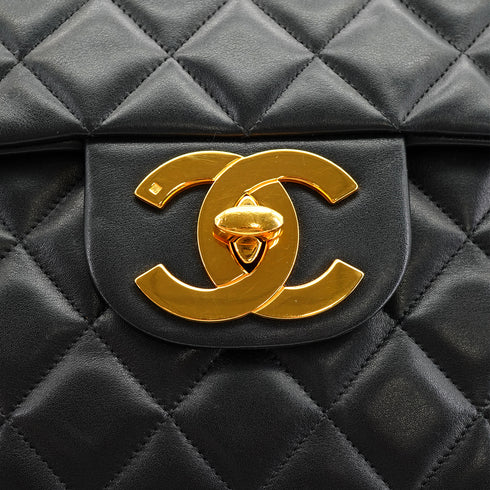 VINTAGE CHANEL MAXI MATELASSE 34 CHAIN SHOULDER BAG BLACK LAMB SKIN GOLD HARDWARE 90326767